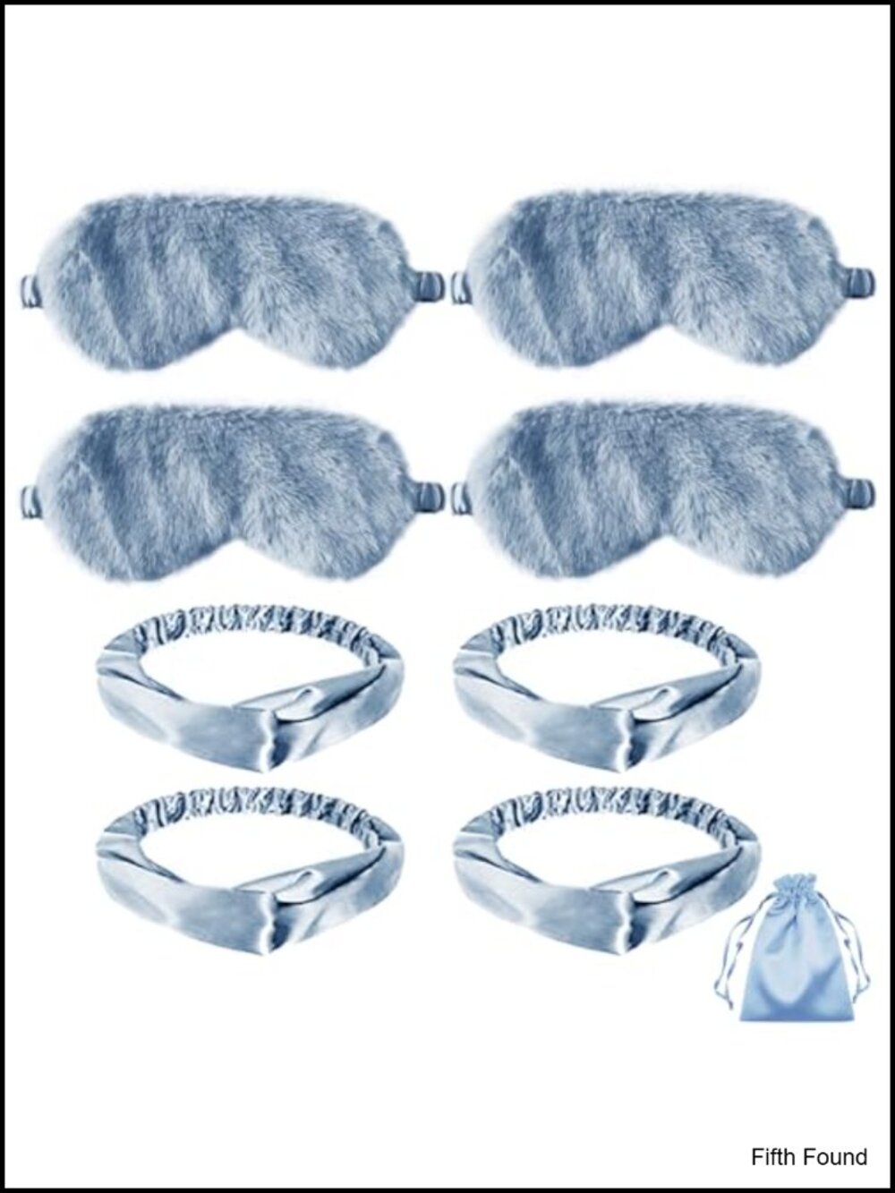 Faux Fur Plush Sleep Mask Set with Satin Headbands & Pouch 9 Piece